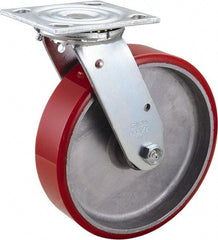 Value Collection - 8" Diam x 2" Wide x 9-1/2" OAH Top Plate Mount Swivel Caster - Polyurethane, 990 Lb Capacity, Roller Bearing, 4 x 4-1/2" Plate - Benchmark Tooling