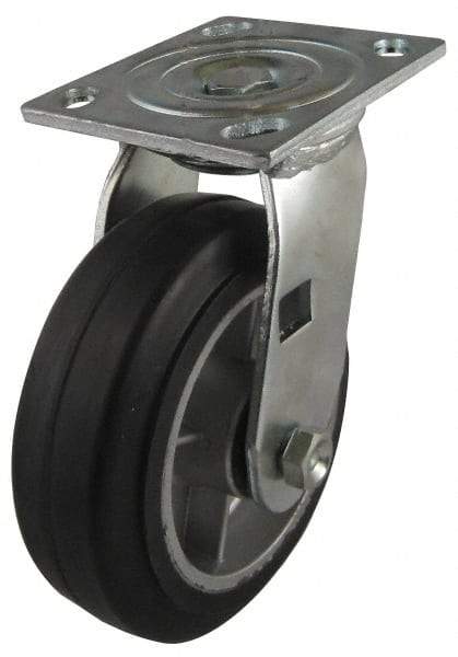 Value Collection - 5" Diam x 2" Wide x 6-1/2" OAH Top Plate Mount Swivel Caster - Soft Rubber, 450 Lb Capacity, Roller Bearing, 4 x 4-1/2" Plate - Benchmark Tooling