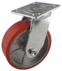 Value Collection - 5" Diam x 2" Wide x 6-1/2" OAH Top Plate Mount Swivel Caster - Polyurethane, 1,250 Lb Capacity, Roller Bearing, 4 x 4-1/2" Plate - Benchmark Tooling