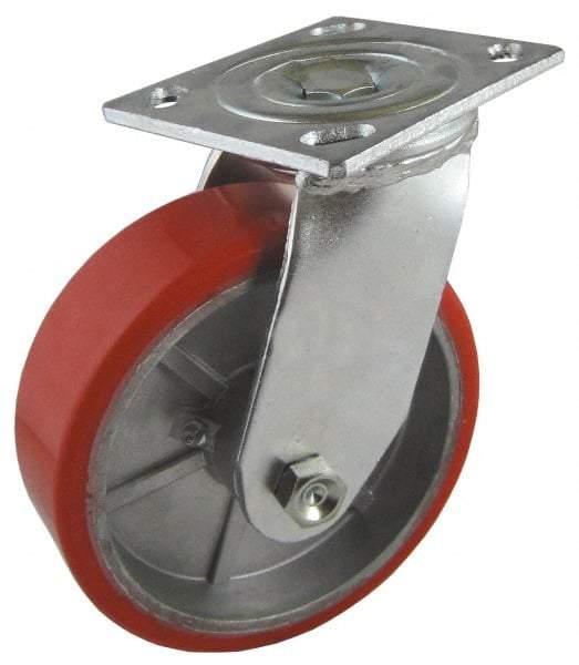 Value Collection - 4" Diam x 2" Wide x 5-5/8" OAH Top Plate Mount Swivel Caster - Polyurethane, 700 Lb Capacity, Roller Bearing, 4-1/2 x 6-1/4" Plate - Benchmark Tooling