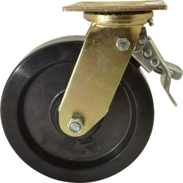 Value Collection - 8" Diam x 2" Wide x 9-1/2" OAH Top Plate Mount Swivel Caster with Brake - Phenolic, 1,100 Lb Capacity, Roller Bearing, 4 x 4-1/2" Plate - Benchmark Tooling