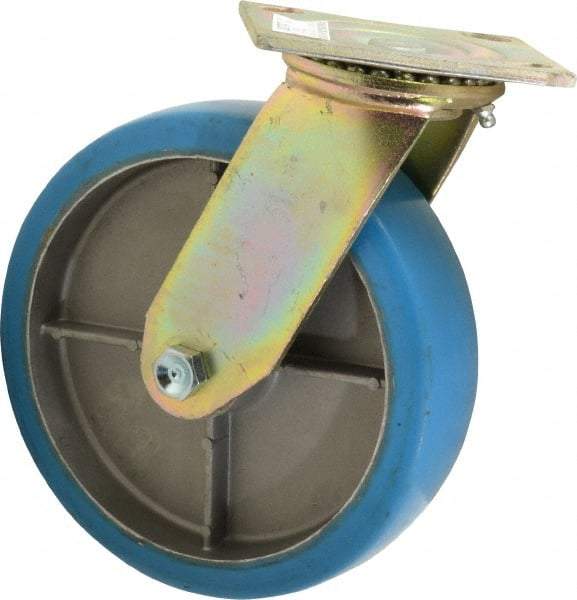 Value Collection - 8" Diam x 2" Wide x 9-1/2" OAH Top Plate Mount Swivel Caster - Polyurethane, 1,100 Lb Capacity, Roller Bearing, 4 x 4-1/2" Plate - Benchmark Tooling