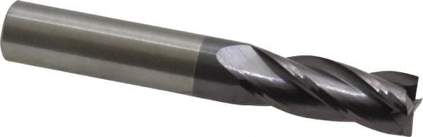 M.A. Ford - 3/8", 1" LOC, 3/8" Shank Diam, 2-1/2" OAL, 4 Flute, Solid Carbide Square End Mill - Single End, TiAlN Finish, Spiral Flute, 30° Helix, Centercutting, Right Hand Cut, Right Hand Flute, Series 111 - Benchmark Tooling
