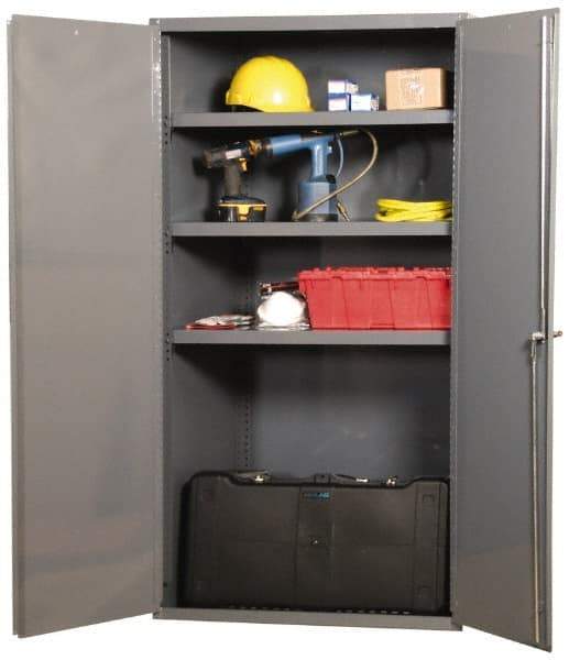 Durham - 2 Shelf Locking Storage Cabinet - Steel, 36" Wide x 18" Deep x 48" High, Gray - Benchmark Tooling