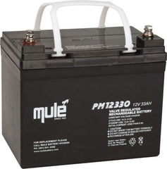 Mule - Lead-Acid, Nut/Bolt Terminal, 12 Volt, 33 Amp, Lead Rechargeable Battery - 6mm Hole Diam, 5.12" Wide x 6.61" High x 7.68" Deep - Benchmark Tooling
