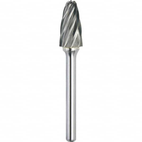 Made in USA - 3/8" Cut Diam, 1/4" Shank Diam, Cone Head Aluma Cut Burr - Carbide, 1-1/16" LOC, 2-13/16" OAL - Benchmark Tooling