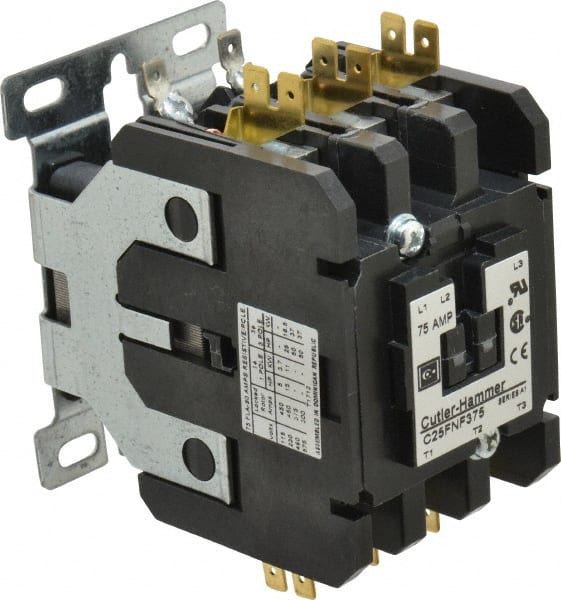 Eaton Cutler-Hammer - 3 Pole, 75 Amp Inductive Load, 110 to 120 Coil VAC at 50/60 Hz, Nonreversible Definite Purpose Contactor - Exact Industrial Supply