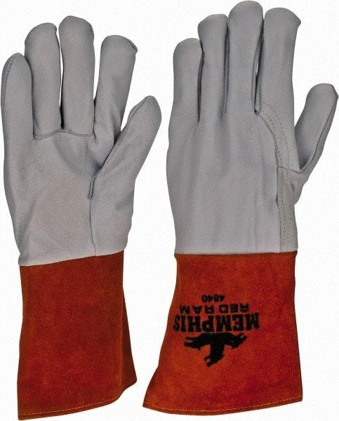 MCR Safety - Size L Unlined Goatskin Welding Glove - 9" OAL, Gauntlet Cuff, Wing Thumb, For MIG/TIG - Benchmark Tooling