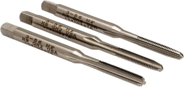 Hertel - #3-56 UNF, 3 Flute, Bottoming, Plug & Taper, Bright Finish, High Speed Steel Tap Set - 1-13/16" OAL, 2B/3B Class of Fit - Benchmark Tooling