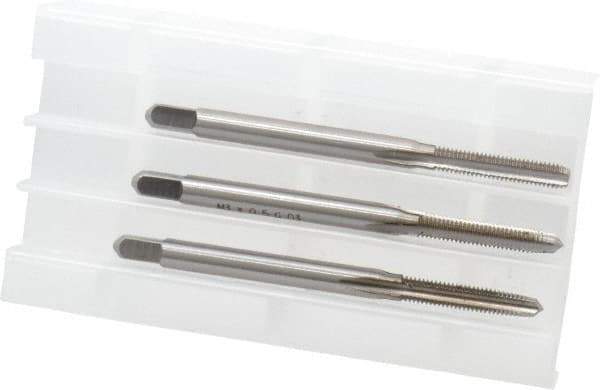 Hertel - M3x0.50 Metric Coarse, 3 Flute, Bottoming, Plug & Taper, Bright Finish, High Speed Steel Tap Set - 1-15/16" OAL, 6H Class of Fit - Benchmark Tooling