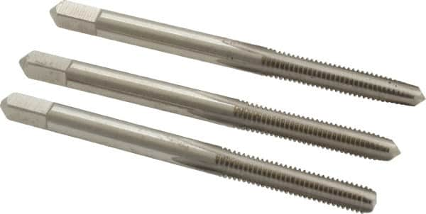 Hertel - M4x0.70 Metric Coarse, 4 Flute, Bottoming, Plug & Taper, Bright Finish, High Speed Steel Tap Set - 2-1/8" OAL, 6H Class of Fit - Exact Industrial Supply