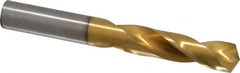 Hertel - 27/64" 135° Spiral Flute High Speed Steel Screw Machine Drill Bit - TiN Finish, Right Hand Cut, 2" Flute Length, 3-3/8" OAL, Split Point, Straight Shank - Benchmark Tooling