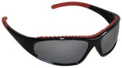 Safety Glass: Anti-Fog & Scratch-Resistant, Polycarbonate, Silver Mirror Lenses, Full-Framed, UV Protection Black & Red Frame