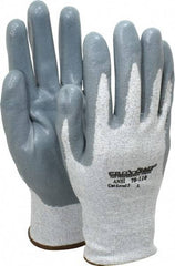 PRO-SAFE - Size L (9), ANSI Cut Lvl A2, Puncture Lvl 3, Abrasion Lvl 4, Nitrile Coated HPPE Fiber Cut Resistant Gloves - 9" Long, Palm & Fingers Coated, HPPE Fiber Lining, Knit Wrist, Black and Gray w/ Gray Coating, Paired - Benchmark Tooling