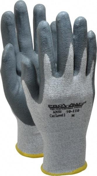 PRO-SAFE - Size M (8), ANSI Cut Lvl A2, Puncture Lvl 3, Abrasion Lvl 4, Nitrile Coated HPPE Fiber Cut Resistant Gloves - 9" Long, Palm & Fingers Coated, HPPE Fiber Lining, Knit Wrist, Black and Gray w/ Gray Coating, Paired - Benchmark Tooling