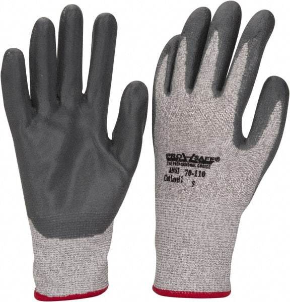 PRO-SAFE - Size S (7), ANSI Cut Lvl A2, Puncture Lvl 3, Abrasion Lvl 4, Nitrile Coated HPPE Fiber Cut Resistant Gloves - 9" Long, Palm & Fingers Coated, HPPE Fiber Lining, Knit Wrist, Black and Gray w/ Gray Coating, Paired - Benchmark Tooling