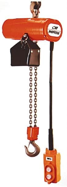 CM - 300 Lb Capacity, 16 FPM Lift Speed, Electric Chain Hoist - 10' Max Lift, 10-7/8" Min Headroom, 1 Chain - Benchmark Tooling