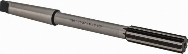 Made in USA - 21/32" High Speed Steel 8 Flute Chucking Reamer - Straight Flute, 2MT Morse Taper Shank, 2-1/4" Flute Length, 9" OAL - Benchmark Tooling