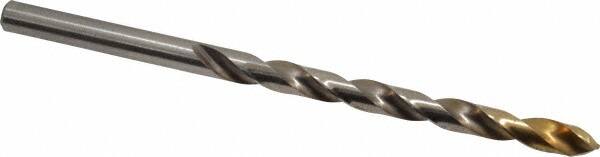 DORMER - #5 118° High Speed Steel Jobber Drill - TiN Finish, Right Hand Cut, Spiral Flute, Straight Shank, 3-3/4" OAL, Split Point - Benchmark Tooling