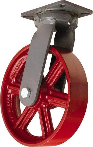 Hamilton - 12" Diam x 3" Wide x 15-1/2" OAH Top Plate Mount Swivel Caster - Cast Iron, 2,500 Lb Capacity, Straight Roller Bearing, 5-1/4 x 7-1/4" Plate - Benchmark Tooling