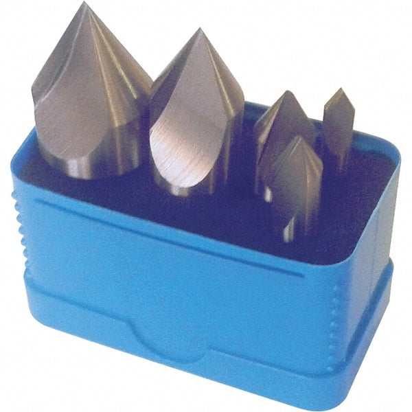 Interstate - 5 Piece, 1/4 to 1" Head Diam, 82° Included Angle, Single End Countersink Set - Benchmark Tooling