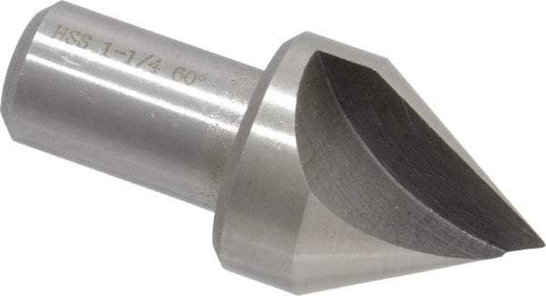 Interstate - 1-1/4" Head Diam, 3/4" Shank Diam, 1 Flute 60° High Speed Steel Countersink - Bright Finish, 2-3/4" OAL, Single End, Straight Shank, Right Hand Cut - Benchmark Tooling