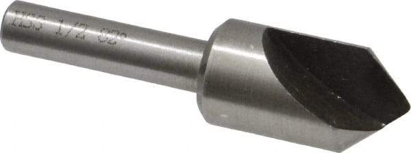 Interstate - 1/2" Head Diam, 1/4" Shank Diam, 1 Flute 82° High Speed Steel Countersink - Bright Finish, 2" OAL, Single End, Straight Shank, Right Hand Cut - Benchmark Tooling