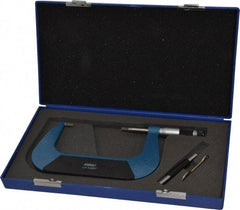 Fowler - 3" to 4" Mechanical Baked Enamel (Frame) & Satin Chrome (Graduations) Coated Blade Micrometer - 0.0002" Accuracy, 0.0001" Graduation, 0.03" Blade Thickness, Ratchet Stop Thimble - Benchmark Tooling