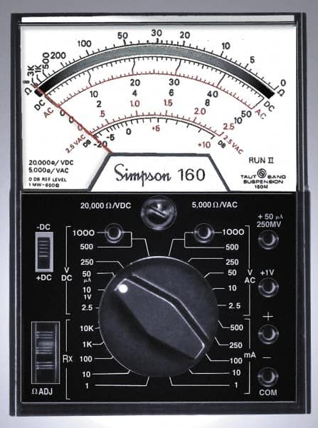 Simpson Electric - 12271, 1,000 VAC/VDC, Analog Manual Ranging Multimeter - 30 mOhm, Measures Voltage, Current, Resistance - Benchmark Tooling