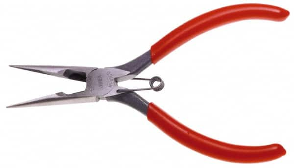 Urrea - 6-3/4" OAL, 1-1/2" Jaw Length x 47/64" Jaw Width, Long Nose Side Cutting Needle Nose Pliers - Serrated Jaw, Chain Nose Head, Rubber Grip Handles, with Spring - Benchmark Tooling