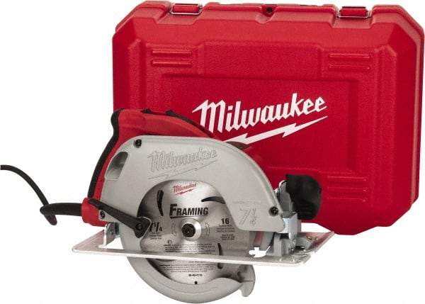 Milwaukee Tool - 15 Amps, 7-1/4" Blade Diam, 5,800 RPM, Electric Circular Saw - 120 Volts, 3.25 hp, 9' Cord Length, 5/8" Arbor Hole, Right Blade - Benchmark Tooling