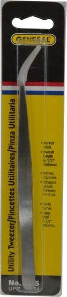 General - 6-1/2" OAL Utility Tweezers - X-LG, Curved Smooth Points - Benchmark Tooling