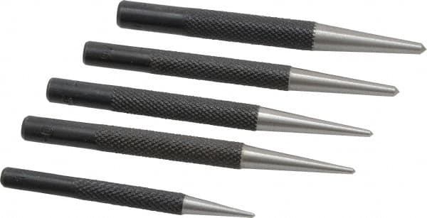 General - 5 Piece, 1/16 to 5/32", Center Punch Set - Round Shank, Comes in Vinyl Case - Benchmark Tooling