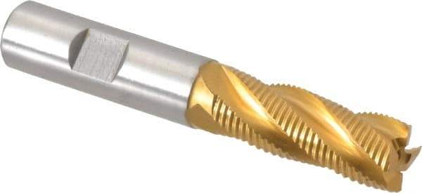 Hertel - 5/8" Diam, Fine Pitch, 1-5/8" LOC, 4 Flute Cobalt Roughing Square End Mill - TiN Finish, 3-3/4" OAL, 5/8" Shank Diam, Single End, 30° Helix - Benchmark Tooling