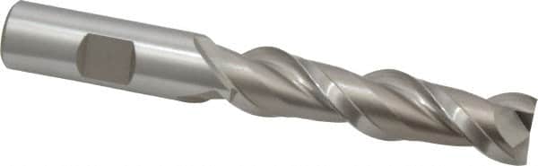 Hertel - 5/8", 2-1/2" LOC, 5/8" Shank Diam, 4-5/8" OAL, 2 Flute, High Speed Steel Square End Mill - Single End, Uncoated, Spiral Flute, 42° Helix, Centercutting, Right Hand Cut, Right Hand Flute - Benchmark Tooling