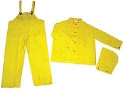 MCR Safety - Size 4XL, Yellow, Rain Three Piece Suit - 65" Chest, Detachable Hood, Take Up Snaps Ankle, Take Up Snaps Wrist - Benchmark Tooling