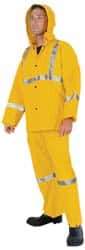 MCR Safety - Size 4XL, Yellow, Rain Three Piece Suit - 65" Chest, Detachable Hood, Take Up Snaps Ankle, Take Up Snaps Wrist - Benchmark Tooling