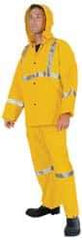 MCR Safety - Size XL, Yellow, Rain Three Piece Suit - 57" Chest, Detachable Hood, Take Up Snaps Ankle, Take Up Snaps Wrist - Benchmark Tooling