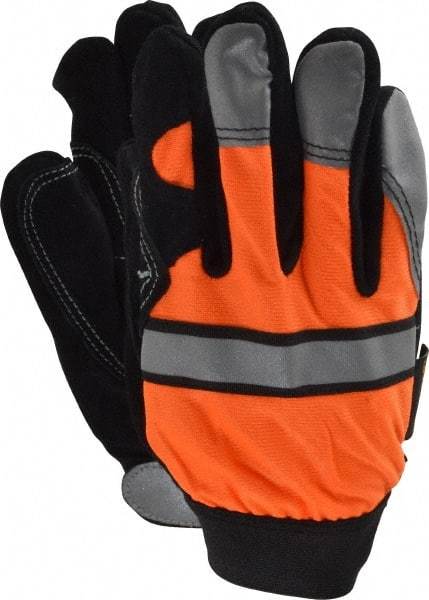 MCR Safety - Size L (9) Grain Cowhide General Protection Work Gloves - For Work & Driver, Uncoated, Hook & Loop Cuff, Full Fingered, White/Orange, Paired - Benchmark Tooling