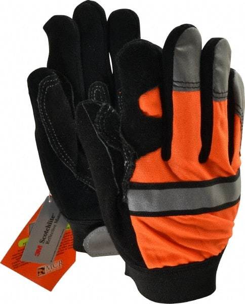 MCR Safety - Size M (8) Grain Cowhide General Protection Work Gloves - For Work & Driver, Uncoated, Hook & Loop Cuff, Full Fingered, White/Orange, Paired - Benchmark Tooling