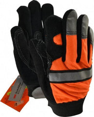 MCR Safety - Size M (8) Grain Cowhide General Protection Work Gloves - For Work & Driver, Uncoated, Hook & Loop Cuff, Full Fingered, White/Orange, Paired - Benchmark Tooling