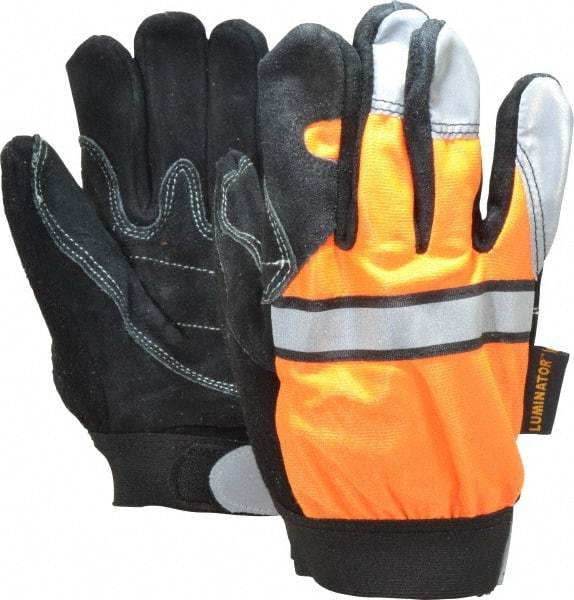 MCR Safety - Size XL (10) Grain Cowhide General Protection Work Gloves - For Work & Driver, Uncoated, Hook & Loop Cuff, Full Fingered, White/Orange, Paired - Benchmark Tooling