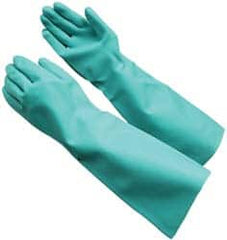 PRO-SAFE - Size L (9), 17" Long, 22 mil Thick, Nitrile Chemical Resistant Gloves - Textured Finish, Straight Cuff, ANSI Abrasion Level 4, ANSI Cut Level 0, ANSI Puncture Level 2, Green, FDA Approved - Benchmark Tooling