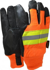 MCR Safety - Size L (9) Grain Pigskin Cold Protection & Waterproof Work Gloves - For Work & Driver, Uncoated, Knit Wrist Cuff, Full Fingered, Yellow/Red/Orange/Black, Paired - Benchmark Tooling