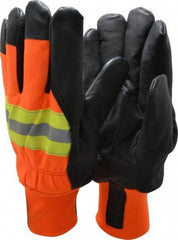 MCR Safety - Size XL (10) Grain Pigskin Cold Protection & Waterproof Work Gloves - For Work & Driver, Uncoated, Knit Wrist Cuff, Full Fingered, Yellow/Red/Orange/Black, Paired - Benchmark Tooling