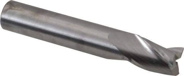 RobbJack - 1/2" Diam, 5/8" LOC, 1/2" Shank Diam, 3" OAL, 3 Flute Solid Carbide Square End Mill - Single End, Uncoated, Spiral Flute, 30° Helix Angle, Centercutting, Right Hand Cut, Right Hand Flute, Stub Length - Benchmark Tooling