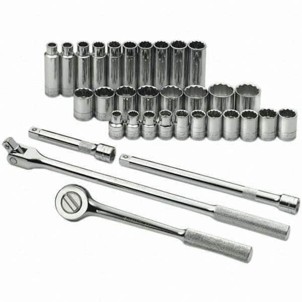 SK - 1/2" Drive Standard Deep Socket Set - 10 to 28mm, Metric Measurement Standard - Benchmark Tooling