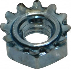 Value Collection - #12-24, Zinc Plated, Steel Hex Nut with External Tooth Washer - 1/2" Washer Diam, 7/16" Width Across Flats - Benchmark Tooling