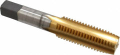 Cleveland - 3/4-10 UNC 4 Flute TiN Finish High Speed Steel Straight Flute Standard Hand Tap - Plug, Right Hand Thread, 4-1/4" OAL, 2" Thread Length, H3 Limit, Oversize - Benchmark Tooling