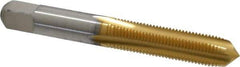 Cleveland - 3/8-24 UNF 3B 4 Flute TiN Finish High Speed Steel Straight Flute Standard Hand Tap - Plug, Right Hand Thread, 2-15/16" OAL, 1-1/4" Thread Length, H3 Limit, Oversize - Exact Industrial Supply
